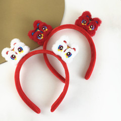 龍年髮飾國潮醒獅發箍新年元旦春節表演頭飾過年可愛紅色卡通頭箍