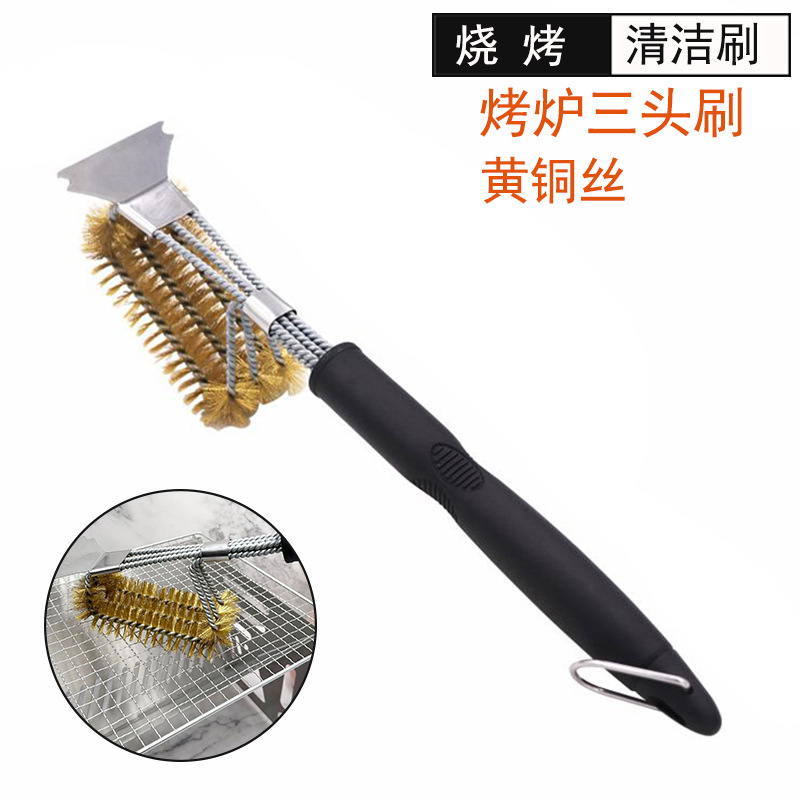 Cepillo de limpieza para barbacoa de tres cabezas de 18 pulgadas, cepillo de alambre para parrilla, cepillo de tres capas, cepillo de limpieza para parrilla al aire libre