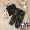 Two piece camouflage pants with solid suspender and chest length top