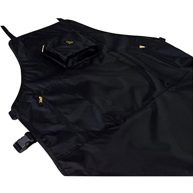 Delantal de tela Oxford transfronterizo, estilo con cremallera impermeable, bolsillos grandes, tirantes cruzados, delantal para pintura y barbería, venta al por mayor del fabricante