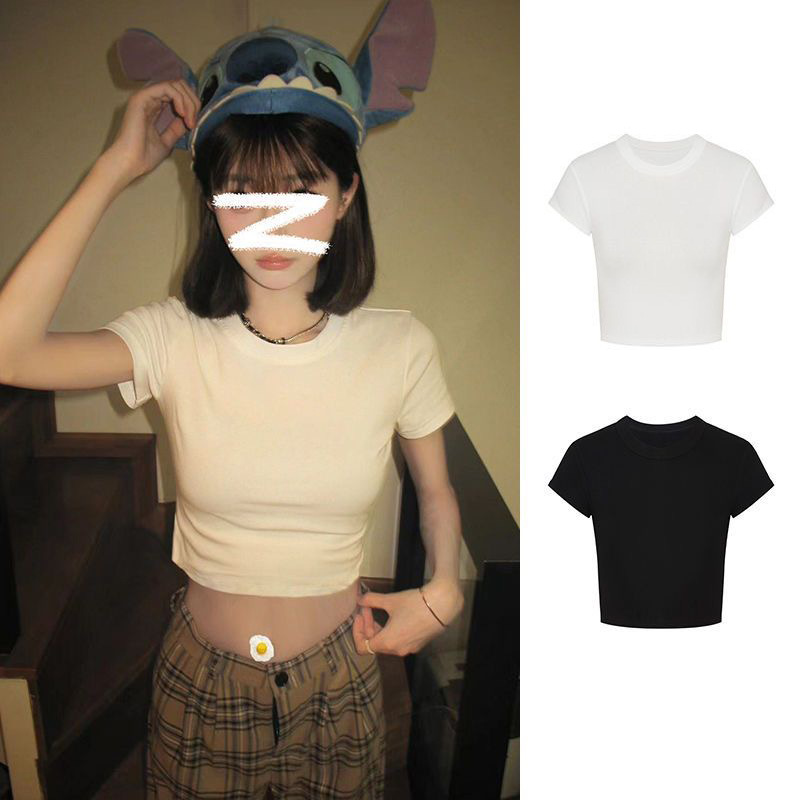 Camiseta de mujer de verano de moda delgada corta ombligo puro deseo dulce picante delgada camiseta de estudiante de manga corta 2026 nuevo