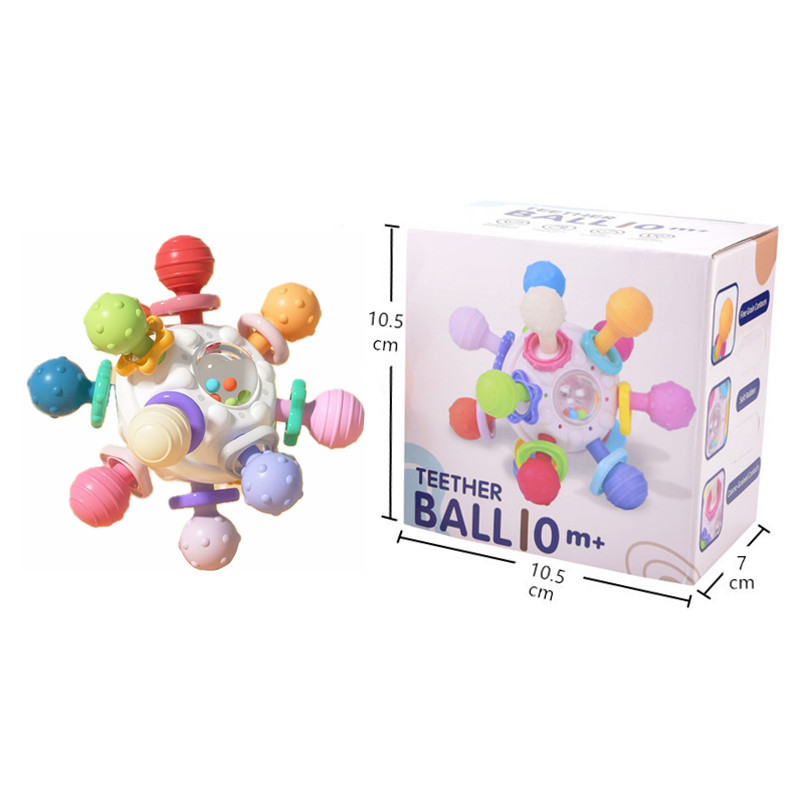 Pelota de dedo de Manhattan para bebés, campanilla, bola atómica, molar giratorio, mordedor, agarre de mano, bola de goma suave, juguete