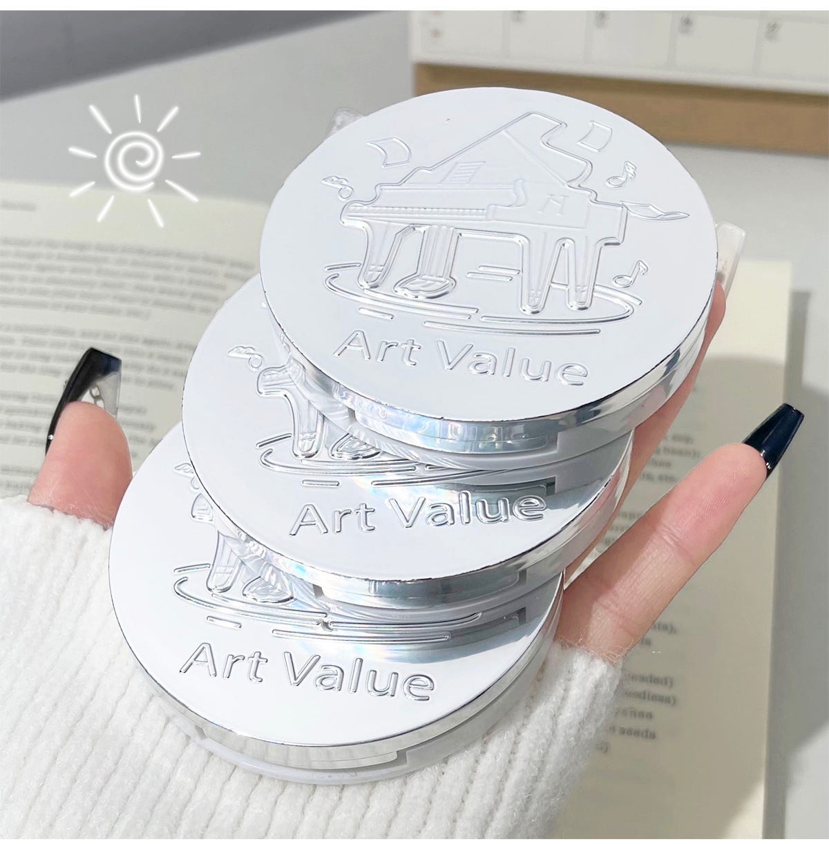Art Value Piano Powder Compact with matte and glossy makeup effect, setting powder, smooth skin, natural girl, Douyin Live broadcast undefined