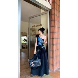 斜领露肩蝴蝶印花短款短袖T恤女夏季新款性感辣妹修身百搭设计感