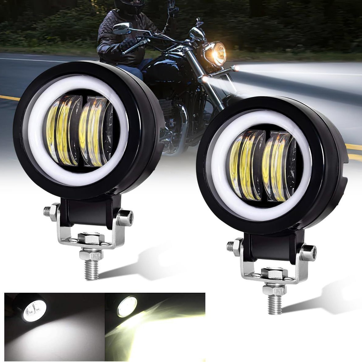 Transfronterizo 3 pulgadas 20W lámpara de transformación lámpara diurna lámpara de trabajo lámpara LED de doble color blanco amarillo lámpara de motocicleta