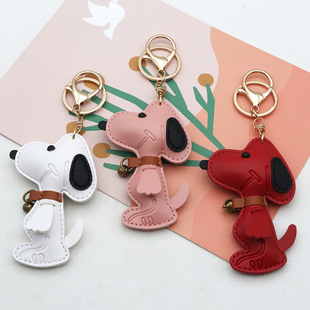 Cross-Border Spot Dog Pu Luggage Pendant Creative Couple Bell Puppy Car Keychain Leather High-End Pendant