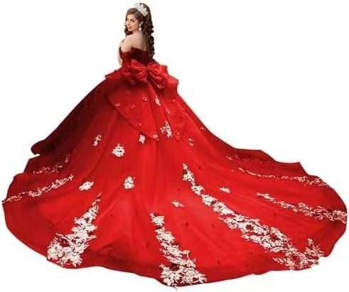 Vestido de noche francés de un solo hombro, nuevo banquete de cumpleaños transfronterizo, vestido de noche, lazo grande, cola larga