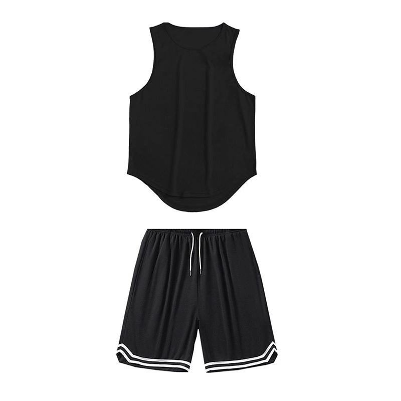Летний комплект из 2 предметов дышащей спортивной одежды для тренировок, мужской жилет + шорты, однотонный баскетбольный костюм с верхом и низом.