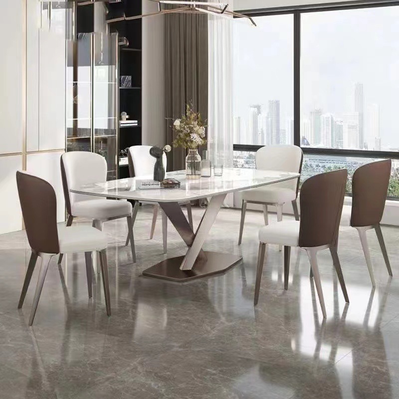 岩板餐桌家餐椅意式轻奢亮光岩板餐桌椅组合饭桌家用小户型长方形