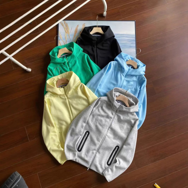 Men's New Spring and Autumn Hooded Three-Color Simple Casual Jacket with Print, Sports Running Sweatshirt, Trendy Brand, Cross-Border Thin Style