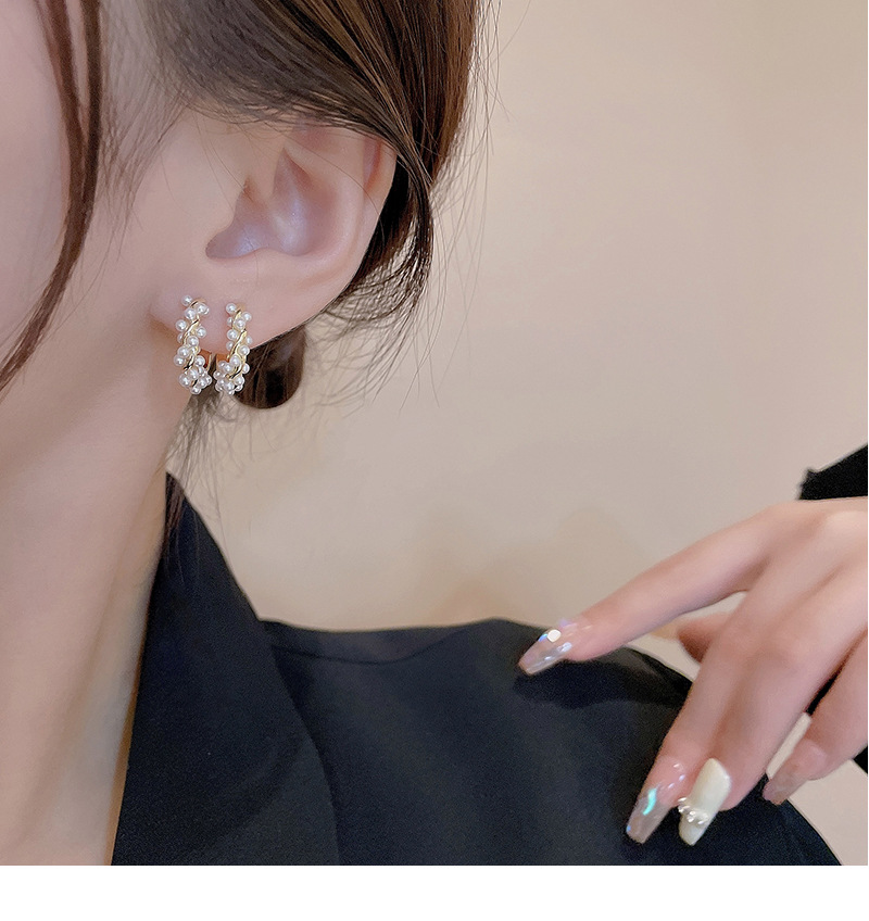 8g Weight Artificial Pearls Inlay Material Lady Classic Style Geometric Alloy Plating Inlay Artificial Pearls Women's Earrings 1 Pair