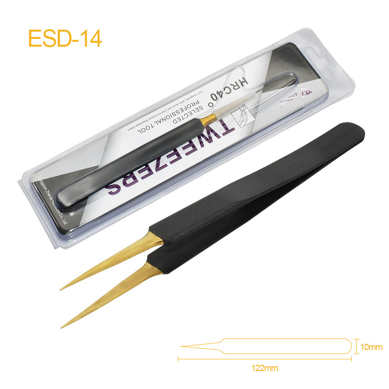 Pinzas de acero inoxidable para manualidades, pinzas puntiagudas para decoración de uñas, pestañas postizas, herramienta antiestática ESD-15 para bisutería.