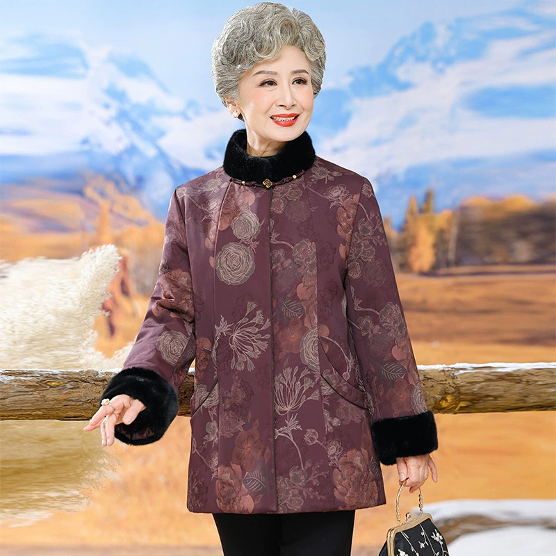 2024 пожилая зимняя одежда бабушки национальный стиль 90 пуховик пальто темперамент пальто мама зимняя хлопковая куртка