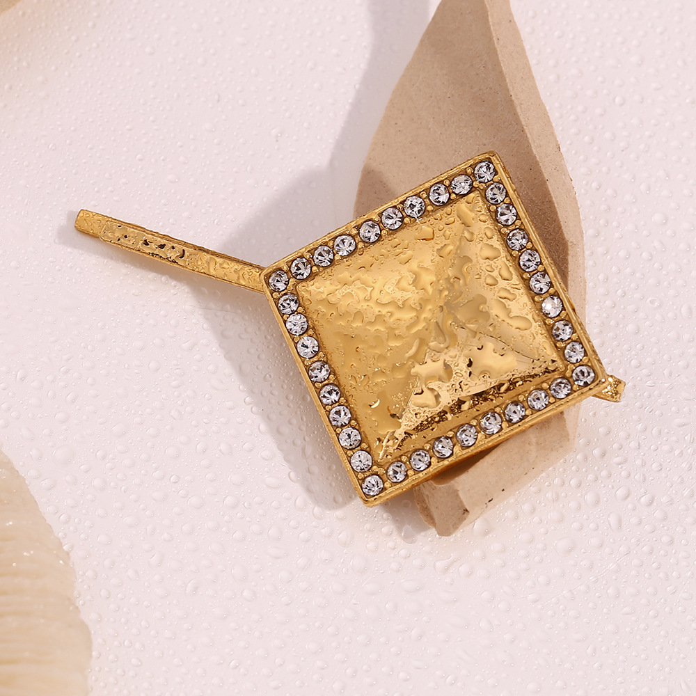 Unisex Mode einfache geometrische Design Haarschmuck Edelstahl vergoldet glatte quadratische Kante Diamant Haarnadel_voghion.com