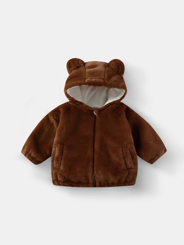 秋冬の子供のぬいぐるみのコート2025の新型の外国貿易の子供服の耳は帽子の純色のファスナーと欧米のジャケットを合わせます。|undefined