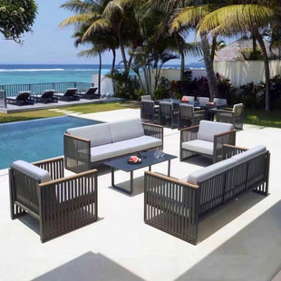 Outdoor Aluminum Alloy Sofa Villa Sun Room Hotel Outdoor Courtyard Living Room Teak Furniture Club Reception Sofa
