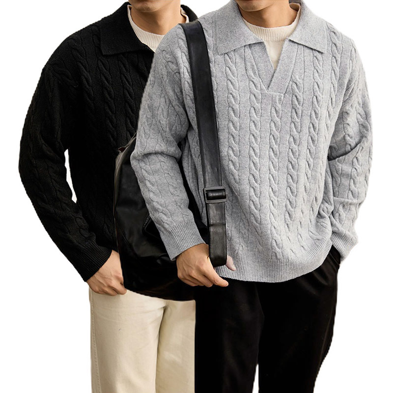 Explosiones transfronterizas de tamaño grande falso de dos piezas de polo camisa de punto de torsión suéter hombre viejo dinero fábrica de moda al por mayor