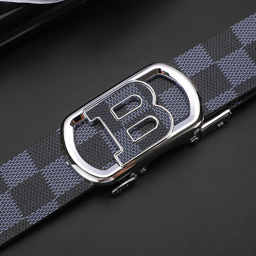 Men's belt automatic buckle letter plaid pattern business casual fashion belt live network