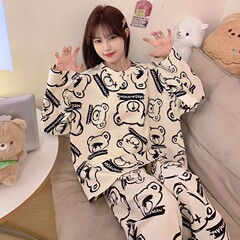 5XL サイズの女性用パジャマ 2025 春と秋の新しい長袖若い女性中学生漫画カジュアルホーム服