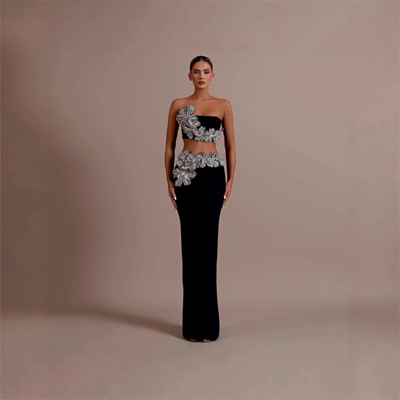 European and American 2024 Fashion suit Heavy Industry Boot Tube Top High Waist Skirt Bandage Two-Piece Party Dress