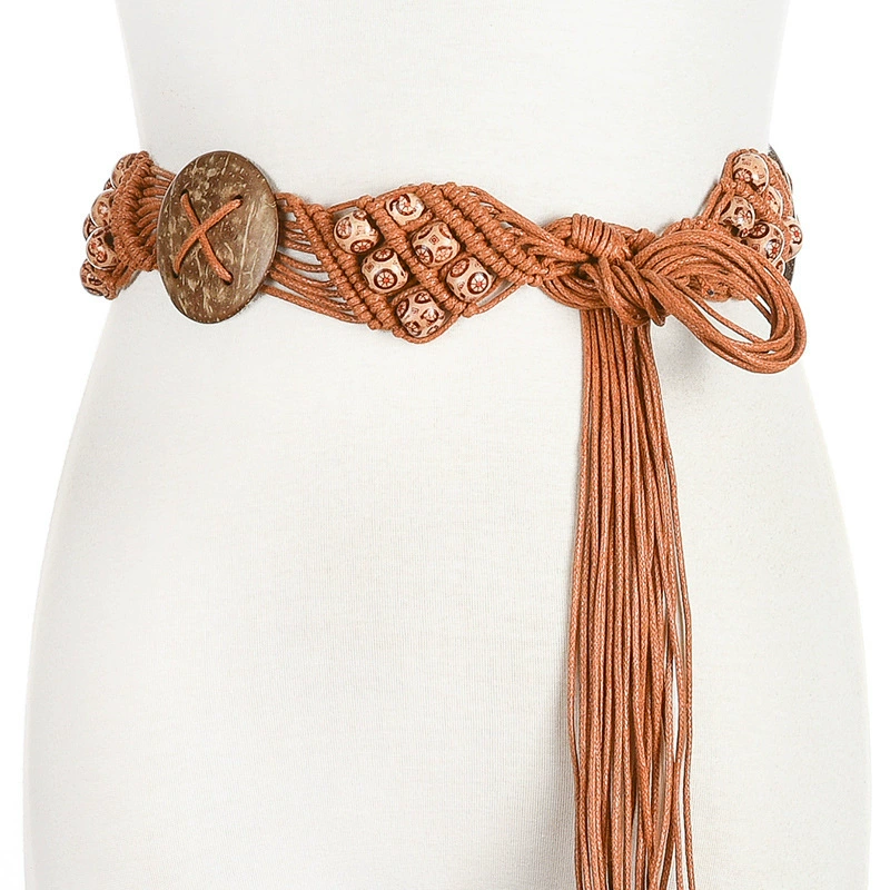 Ethnic retro trend belt, woven waist rope with tassels, trousers, ethnic style