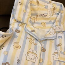 少女款条纹兔子女生睡衣秋冬季加厚德绒保暖套装公主风家居服