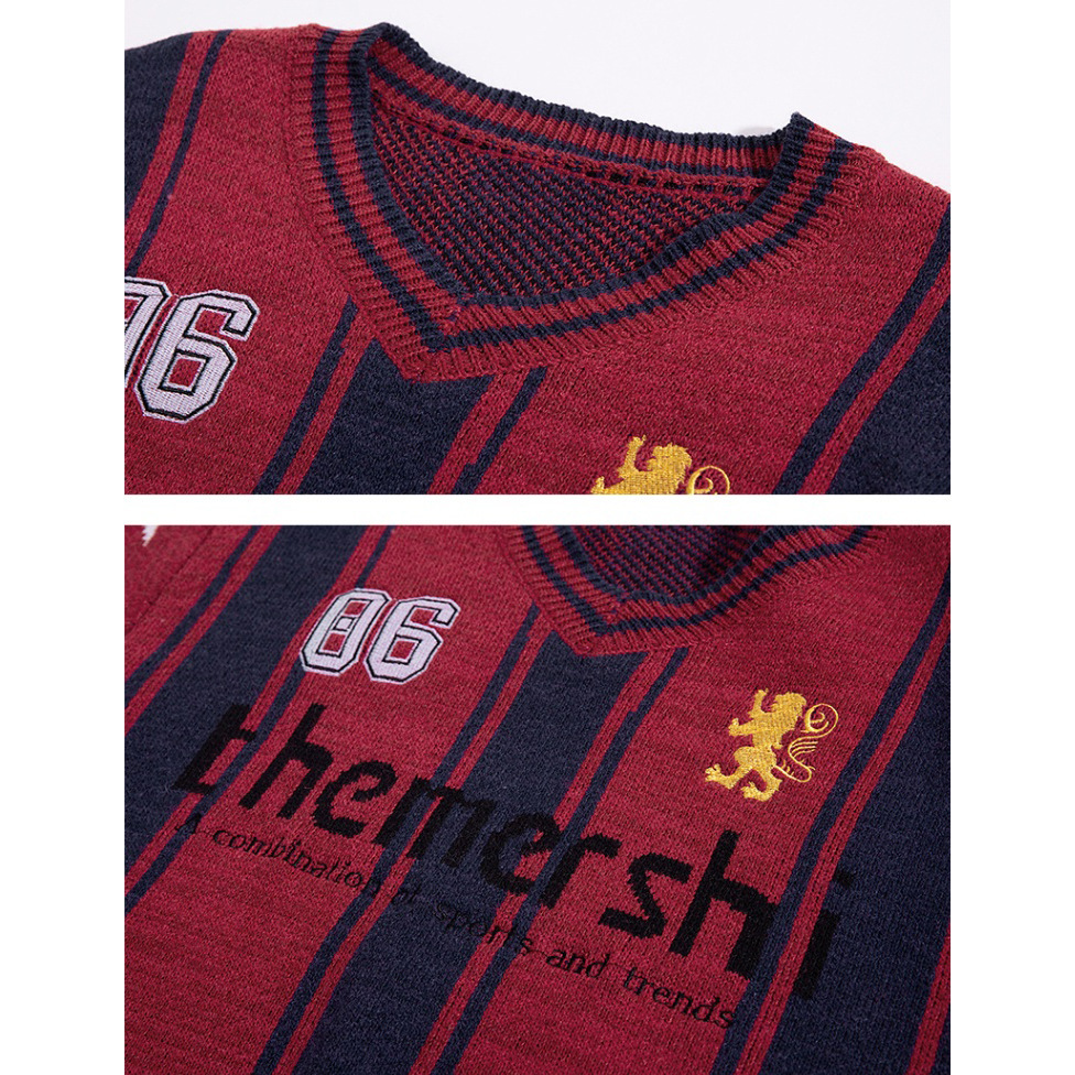 Explosiones transfronterizas de tamaño grande europeo camiseta de cuello V suéter de punto marca de moda masculina letras rayas fábrica de contraste al por mayor