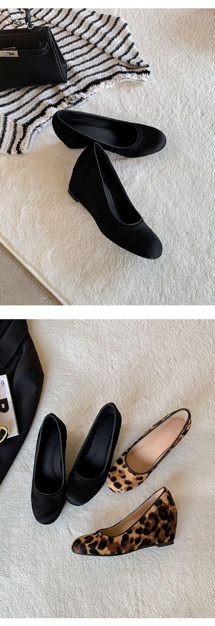Giày cao gót nữ đế xuồng platform da bò họa tiết da báo, mũi tròn, dáng slip-on, gót ước lượng 6-8 cm — màu đen chi tiết 16
