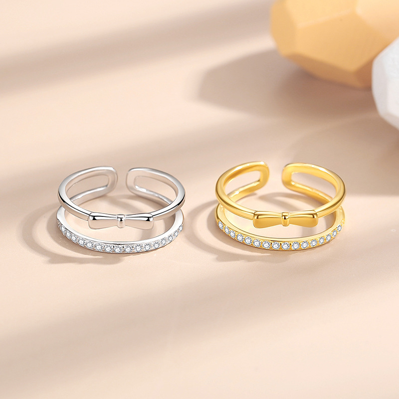 Anillo de plata esterlina 925 doble arco anillo de diseño de moda mujer estilo ligero de lujo diamante incrustado 925 anillo apilado