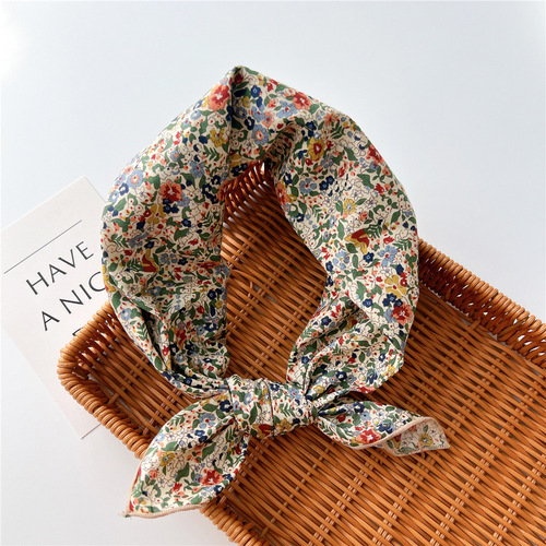58 cotton and linen small square scarf for women, spring and autumn Korean literary and artistic versatile fashion temperament scarf single-sided digital printed scarf