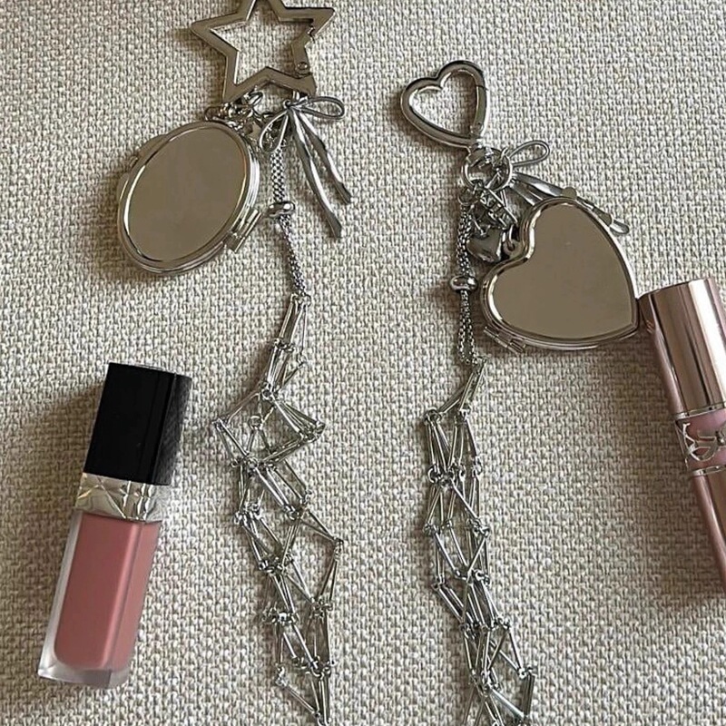 New Stylish Silver Lipstick Net Bag Pendant, Fashionable Lipstick Bag Charm, Ladylike Keychain Accessory New Stylish Silver Lipstick Net Bag Pendant, Fashionable Lipstick Bag Charm, Ladylike Keychain Accessory