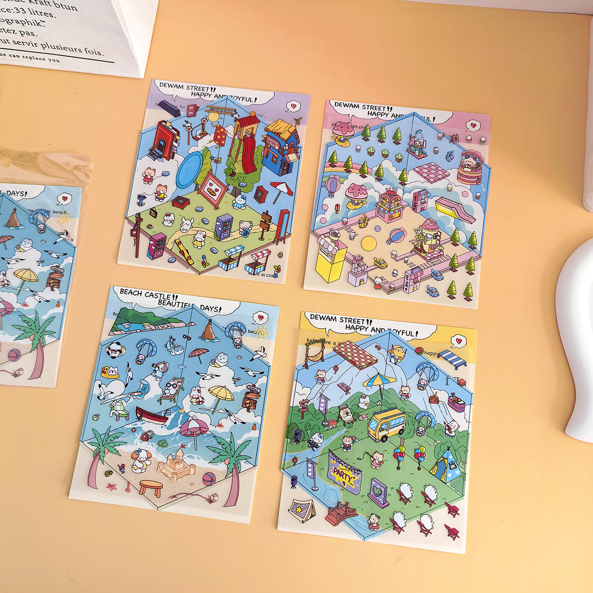 Inglés transfronterizo 3D cabina tridimensional niños niñas paisaje pegatinas DIY decoración comercio exterior pegatinas de escena en miniatura