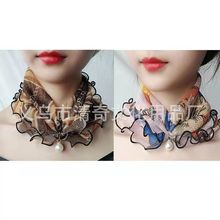 春夏秋韩版网纱套头小围脖女脖套护颈丝巾薄款时尚百搭半装饰纱巾