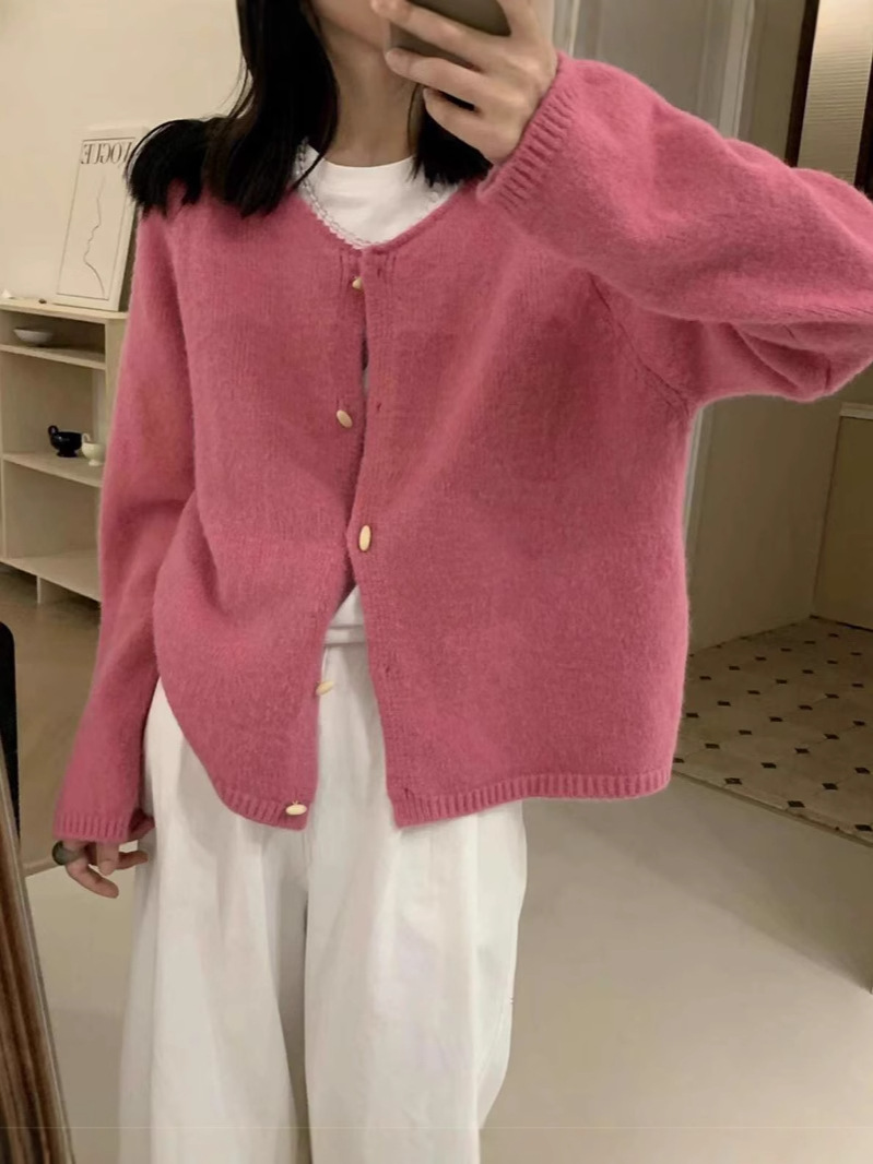 24 invierno Puyuan blando glutinoso cardigan de punto chaqueta para mujeres otoño 2024 nuevo estilo coreano suelto