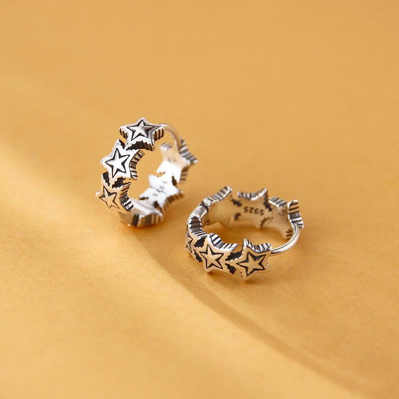 Pendientes de Plata de Ley 925 pendientes retro estrella de cinco puntas pendientes personalizados de moda de estilo coreano pendientes de nicho de las mujeres