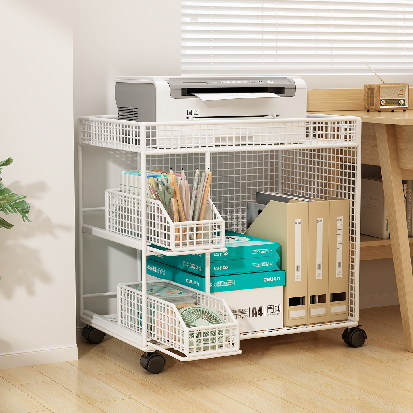 Under-Desk Printer Storage Rack Home Office Desk Placement Cabinet Multi-Layer Heightening Bracket Workstation File Storage