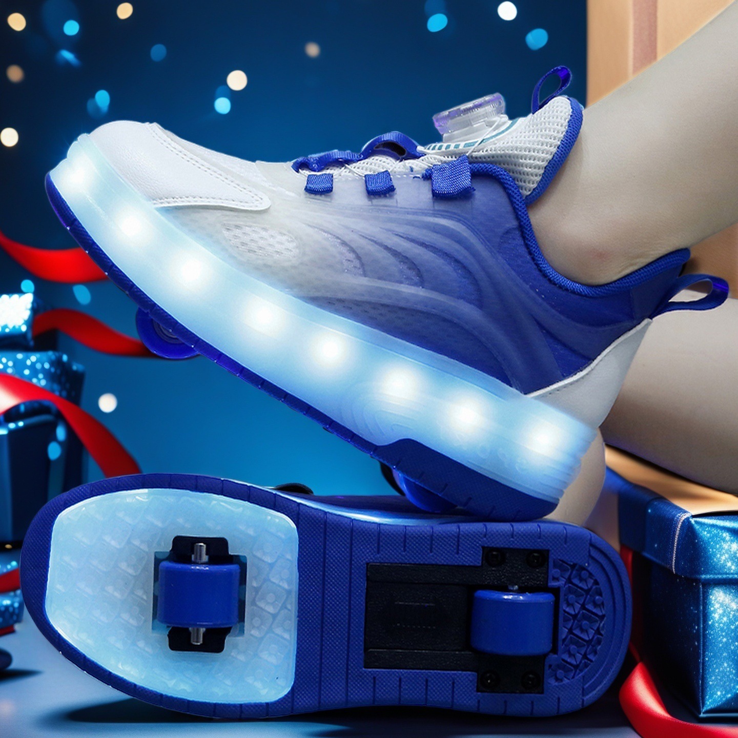 Children's Two-Wheel Heelys Shoes Invisible Pulley Skates Wholesale Boys' Four-Wheel Charging Luminous Wheel Shoes for Female Students