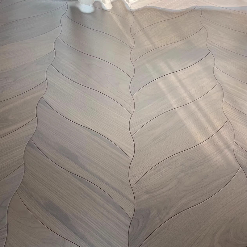 异型黑胡桃柳树叶异形拼花地板全桦基材大树叶拼花地板工厂直销|undefined