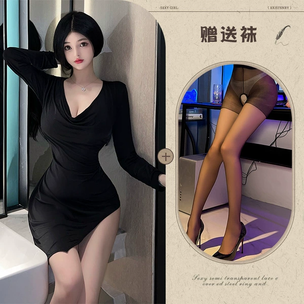 Black+black open crotch socks