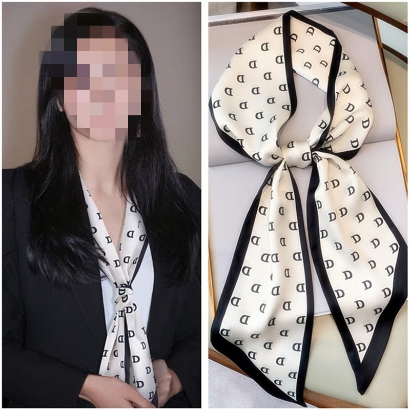 한국식 작은 긴 물방울 실크 스카프, 여성스럽고 다재다능하며 고급스러운 스카프, 깃발, 머리띠, 스카프, 도매 및 우아함