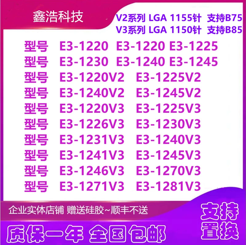 E3 1220 1225 1230V2 1225v3 123v3 1231V3 1245 V3 1150