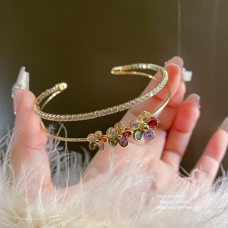 53# open bracelet-gold-color-flower