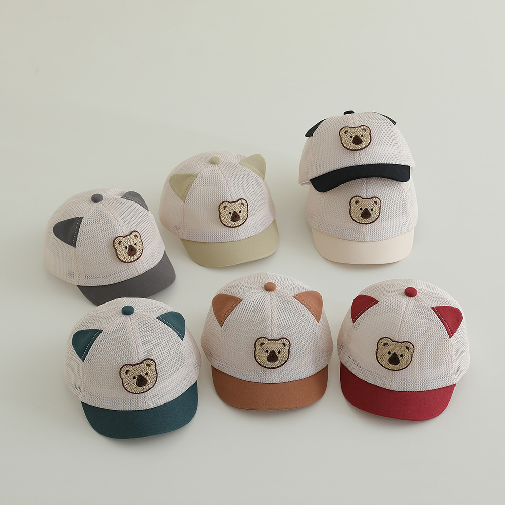 Sombrero de bebé lindo, gorra de verano, gorra de red, gorra de béisbol de oso de dibujos animados, gorra para el sol de malla completa transpirable para niños