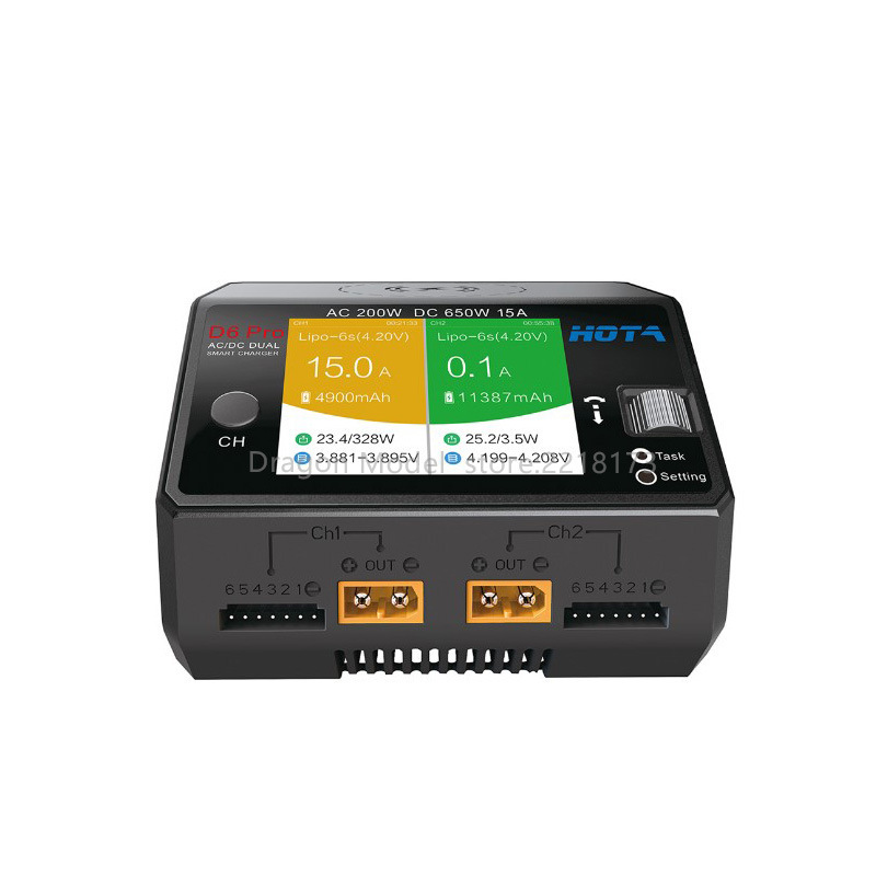 HOTA D6 Pro 200W 15A dual-channel intelligent model airplane lithium battery charger Chinese and English adjustable
