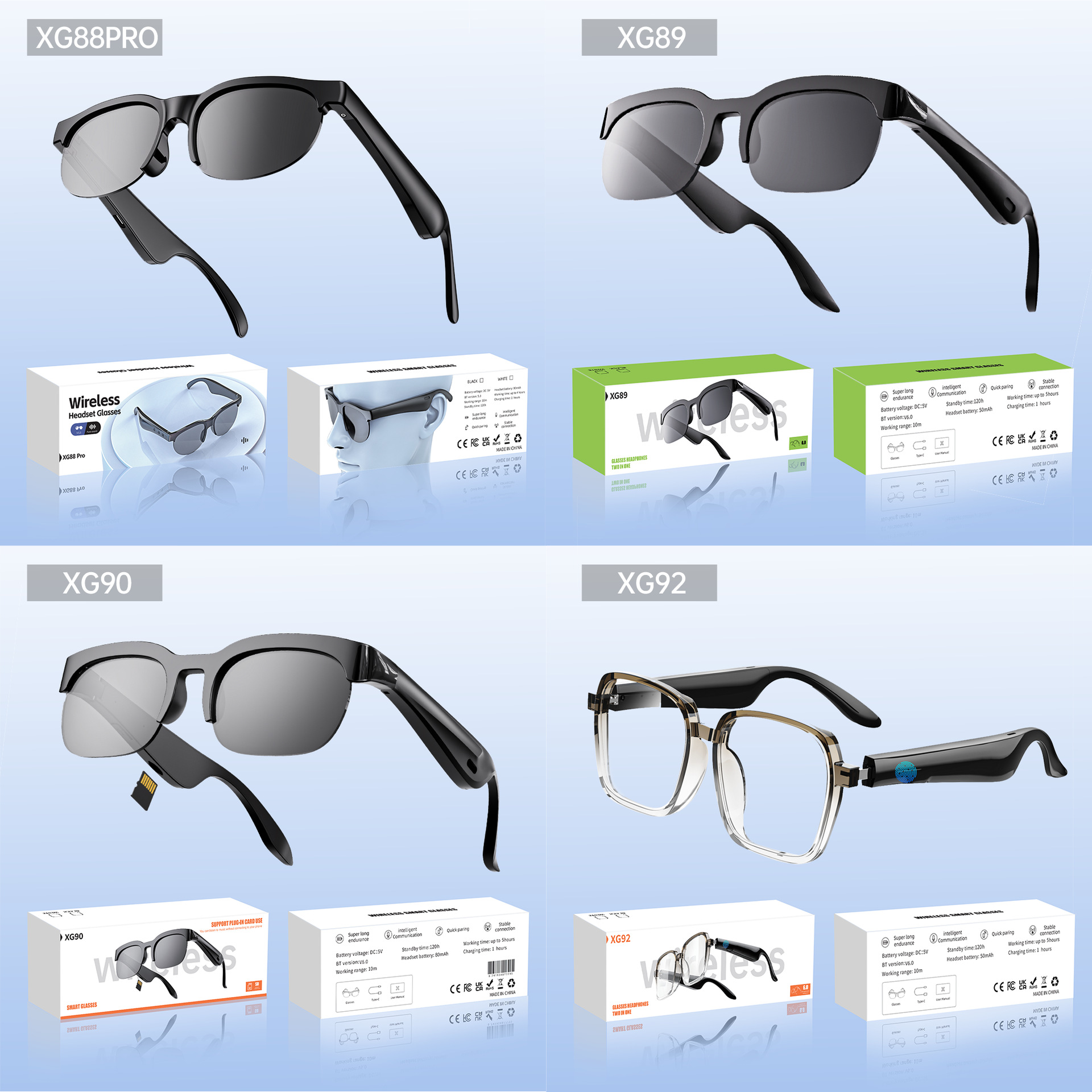 XG88pro glasses wireless bluetooth headset outdoor sports running cycling music open AI translation earplugs