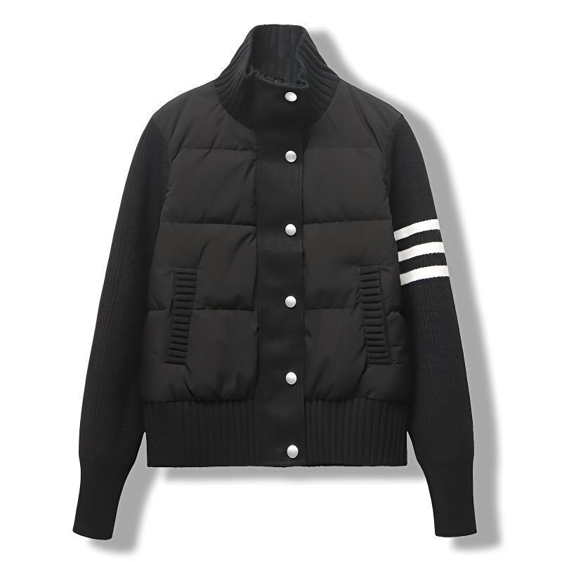 2025春秋デザインステッチニットスタンドカラー軽量中綿入りジャケットレディースファッション暖かい綿服