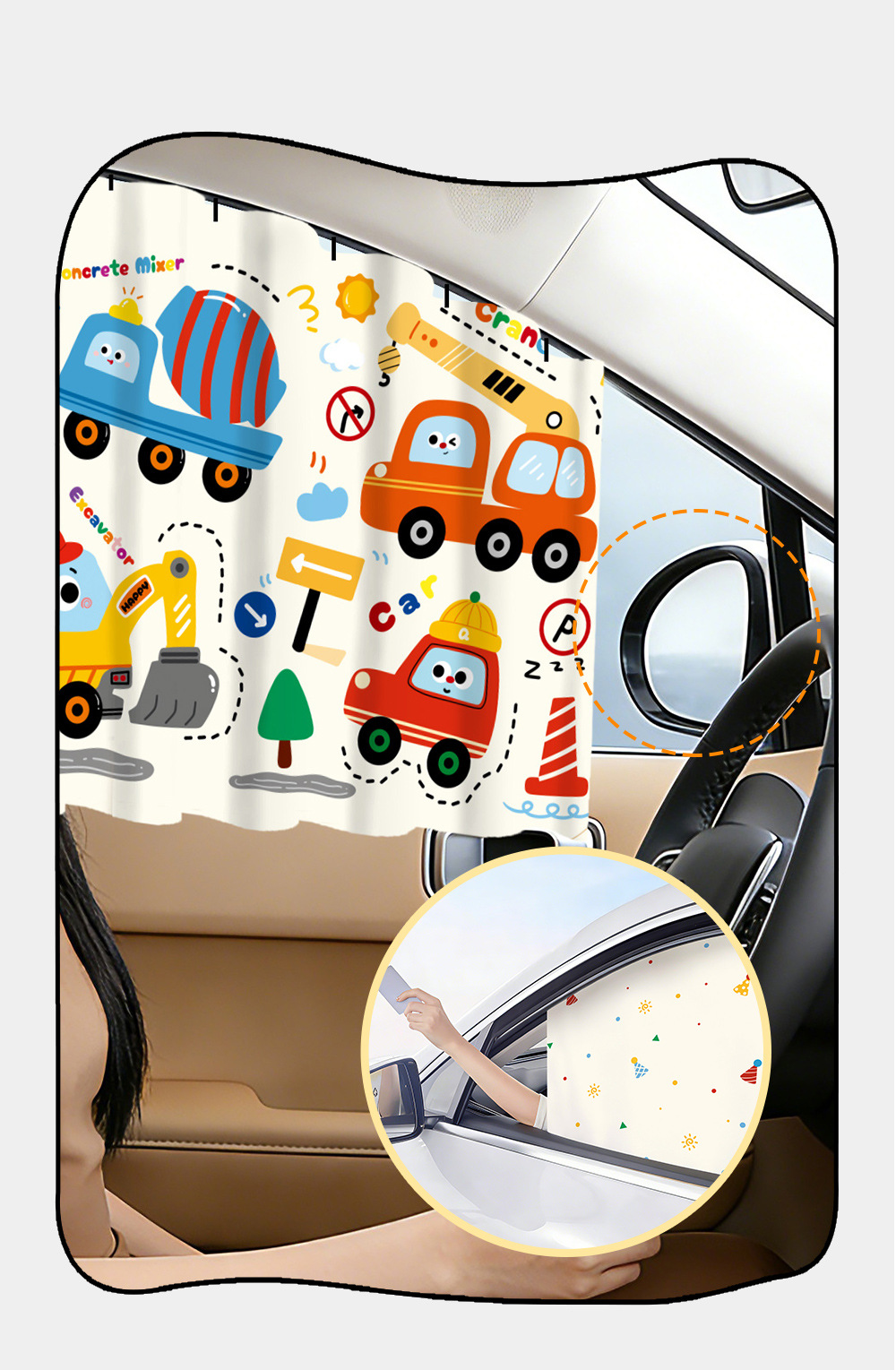 Car Sunshade Curtain for Sun Protection and Heat Insulation, Double-Sided Printed Window Curtain for Car Windows, Car Side Window Light Blocking