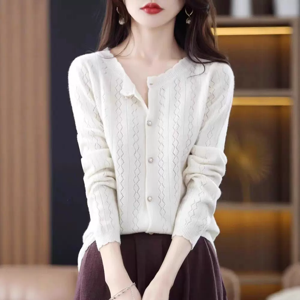 三股包芯纱秋冬新款毛衣女时尚开衫圆领百搭韩版休闲针织衫外套潮