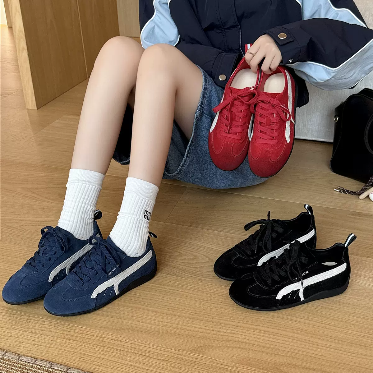 MARCO&JOYCE软底阿甘鞋女2025秋季新款时尚复古运动休闲德训鞋