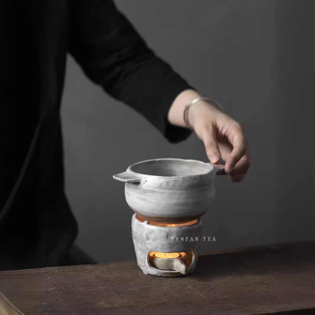 Simple rustic unglazed instant noodle pot small cooking pot retro mini portable dry pot with open flame candle alcohol stove